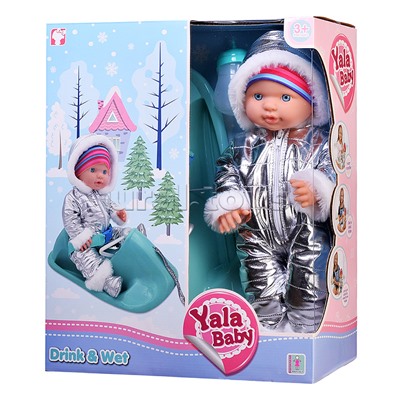 Пупс "Андрейка" на санях (пьет, писает) с аксессуарами, в коробке
