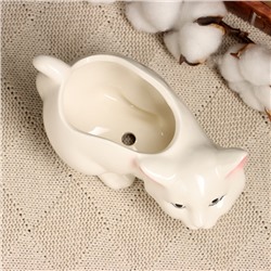 Декоративный горшок для цветов «Кошка», 450 мл, 15.4×8.1×8 см, керамический, белый