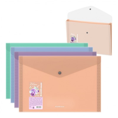 Папка  4 отд. на кнопке А4 61161 Matt Pastel Bloom 61161 прозрачная, ассорти ErichKrause