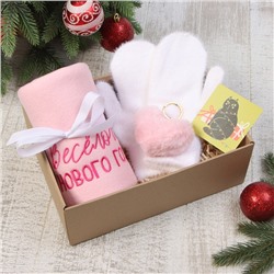 Новогодний подарочный набор «Весёлого Нового года» плед и аксессуары