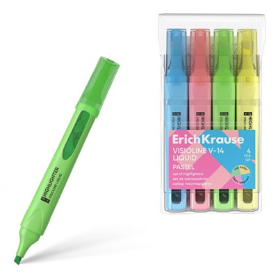 Набор текстовыделителей с жидкими чернилами 4цв V-14 пастель 58360 ErichKrause