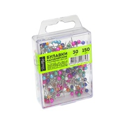 Булавки с цветной головкой L30 мм 150 шт., пластик. коробка, европодвес