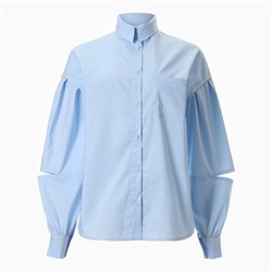 Рубашка женская с объемными рукавами MINAKU: Casual Collection, размер 50, голубая