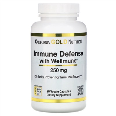 California Gold Nutrition, Защита иммунной системы с помощью Wellmune, бета-глюкан, 250 мг, 90 растительных капсул