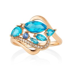 Кольцо 20 р, ювелирная бижутерия коллекция "Дубай", покрытие позолота, вставка: фианиты, цвет: голубой, арт.314.955-20