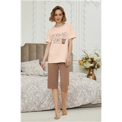 Комплект женский футболка, брюки укороченные (бриджи) Mia Cara AW21WJ343 Morning Coffee
