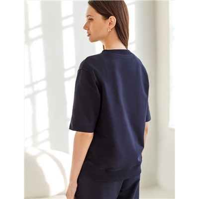 Футболка свободная с принтом из футера двухнитки с эластаном