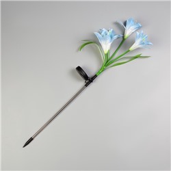 Садовый светильник «Лилия синяя», уличный, на солнечной батарее, 80 см, 4 LED, свечение мульти