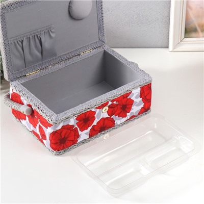 Шкатулка для рукоделия и шитья «Красные маки на белом», хранение ниток, иголок, мелочи, 24×16×11 см