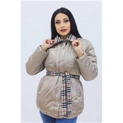 Демисезонная женская куртка весна осень Клетка 8762 (Бежевый)