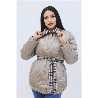 Демисезонная женская куртка весна осень Клетка 8762 (Бежевый)