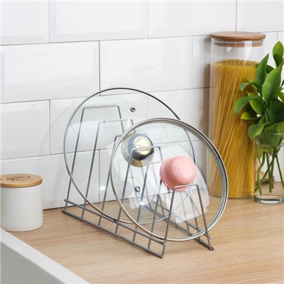 Подставка для крышек настольная, 6 отделений, 15×18.5×32 см, хром