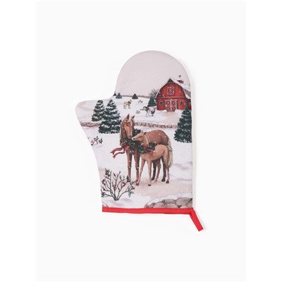 Набор кухонный «Этель» Horse family, варежка-прихватка 20×28 см, прихватка 19×19 см