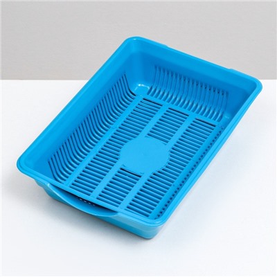 Туалет для кошек, 36×25×9 см, глубокий, с сеткой, пластик, голубой