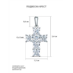 Подвеска крест из серебра с фианитами родированная S3181011010