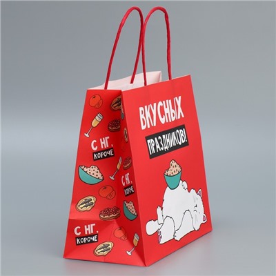 Пакет подарочный новогодний крафтовый «Праздники», 22×22×11 см