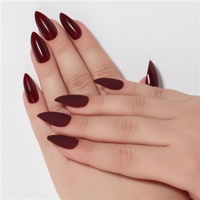 Накладные ногти, 24 шт., с клеевыми пластинами, форма миндаль, матовые, глянцевые, бордовые
