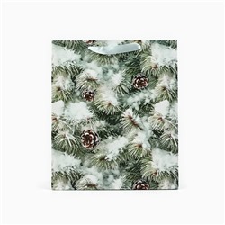Пакет подарочный новогодний ламинированный «Зимняя ель», M 26×30×9 см