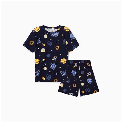 Пижама для мальчика (футболка и шорты) KAFTAN: Space, тёмно-синяя, размер 28 (86-92 см)