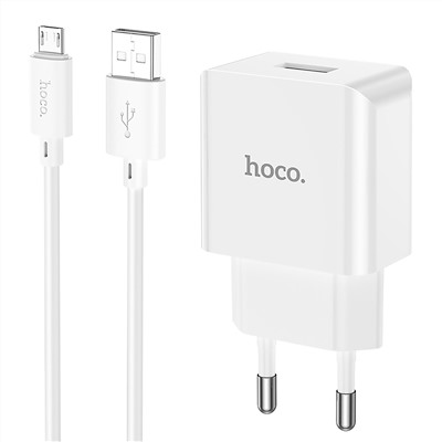 Адаптер Сетевой с кабелем Hoco C106A Leisure USB 2,1A/10W (USB/Micro USB) (white)