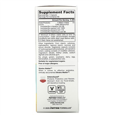 Jarrow Formulas, Jarro-Dophilus, вагинальные пробиотики, женское здоровье, 5 млрд, 60 покрытых желудочно-резистентной оболочкой вегетарианских капсул