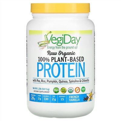 Natural Factors, Raw Organic 100% Plant-Based Protein, French Vanilla, 1.2 lb (547.5 g)