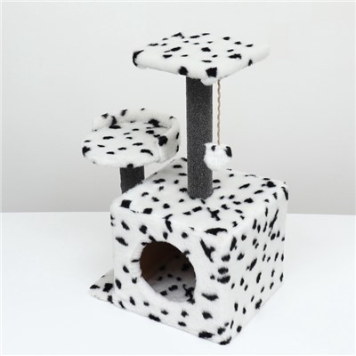 Домик для кошек с когтеточкой, 35×45×75 см, квадратный, 3х-этажный, ковролин, цвет МИКС