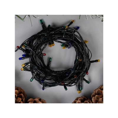 Гирлянда «Нить» 5 м, IP20, тёмная нить, 50 ламп, 8 режимов, 220 В, свечение мульти