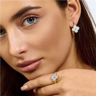 Комплект ювелирной бижутерии Итальянское золото (покрытие желтое 14к) серьги и кольцо 18 р, вставка: фианиты, цвет: прозрачный, арт.217.392-18