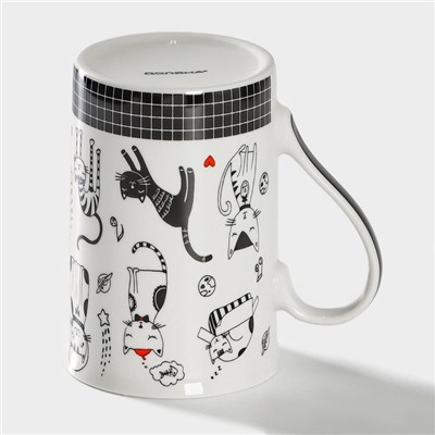 Кружка Доляна «Кошачьи будни», 300 мл, фарфор, белая