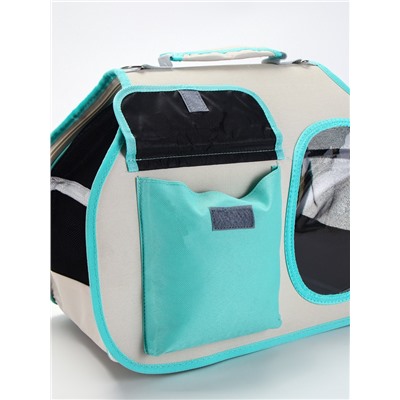 Сумка - переноска. 45×24×33 см с органайзером и окном, белая, мятная