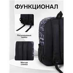 Рюкзак школьный на молнии, с карманами, с надписями, размер 30×13×42 см, чёрный/серый