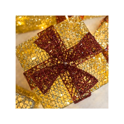 Светодиодная фигура «Подарки с красной лентой» 15, 20, 25, 30, 35, 40 см, текстиль, металл, 220 В, 8 режимов, свечение тёплое белое