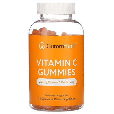 GummYum!, жевательные таблетки с витамином C, натуральный апельсиновый вкус, 125 мг, 180 жевательных таблеток