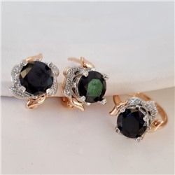 Комплект ювелирная бижутерия коллекция  "Дубай" серьги и кольцо 17 р, покрытие: позолота, вставка: фианиты, цвет: черный и прозрачный, арт.313.120-17