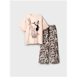 Комплект трикотажный для девочек: фуфайка (футболка), брюки