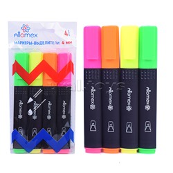 Набор маркеров-выделителей "Attomex" (4 цв - желт, зел, оран, роз) плоский корпус с клипом, скошенный наконечник, ширина линии 1-4 мм, в пластиковом блистере