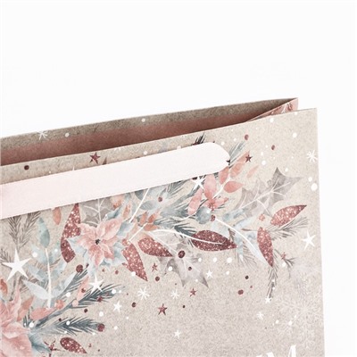 Пакет подарочный новогодний крафтовый «Счастье», M 26×30×9 см