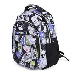 Рюкзак облегченный "Аниме. Smile" с анатомической спинкой, 2 отделения на молнии, на каждой молнии 2 бегунка, размер 40х32х16см, эргономичная анатомическая спинка, мягкие широкие регулируемые лямки, застежка спереди, внутри дополнительные отделения, орган