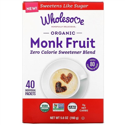 Wholesome, Organic Monk Fruit, 40 Individual Packets, 5.6 oz (160 g)