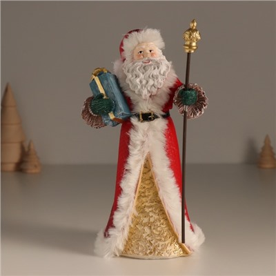 Фигурка полистоун «Дед Мороз в красной шубе, с посохом, с подарком», 11.5×8.5×20.5 см