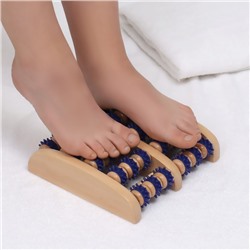 Массажёр для ног «Ножное счастье», 22×20×5.5 см, 5 рядов с шипами, деревянный, синий, бежевый