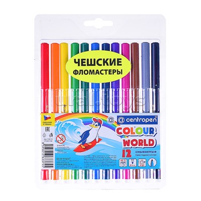 Фломастеры "Colour World", 12цв., трехгранные, смываемые, блистер