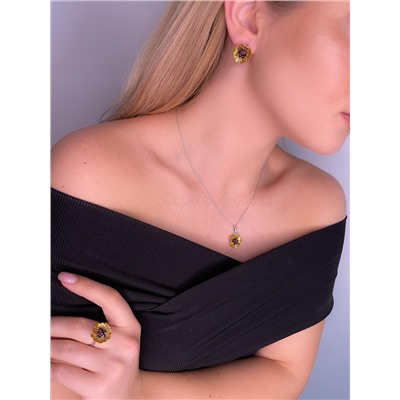 Кольцо из серебра с нат.гранатом и позолотой родированное 925 пробы к-3598рз404