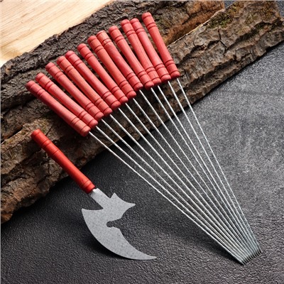 Набор шампуров-спиц 12 шт., рабочая часть - 21 см, ширина - 2 мм, толщина - 2 мм, с ножом