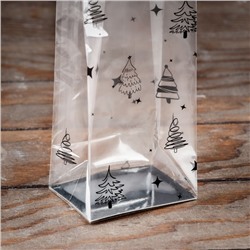 Пакет подарочный новогодний с жёстким дном, прозрачный с ёлками, 6×8×30 см