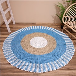 Ковёр на пол круглый натуральный плетёный «Волна», из водорослей, 150 см, голубой
