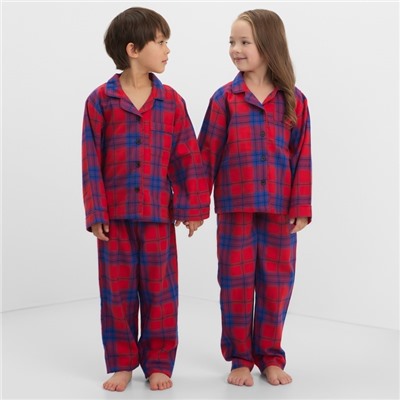 Пижама детская новогодняя из фланели (рубашка и брюки) KAFTAN, размер 30 (98-104 см), красная