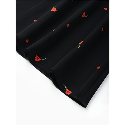 Платье с завязками на талии миди женское MINAKU Flower, размер 44, чёрное, красное