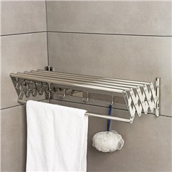 Полка выдвижная с держателем полотенец, 4 крючка 14.5×12(35)×58.5 см